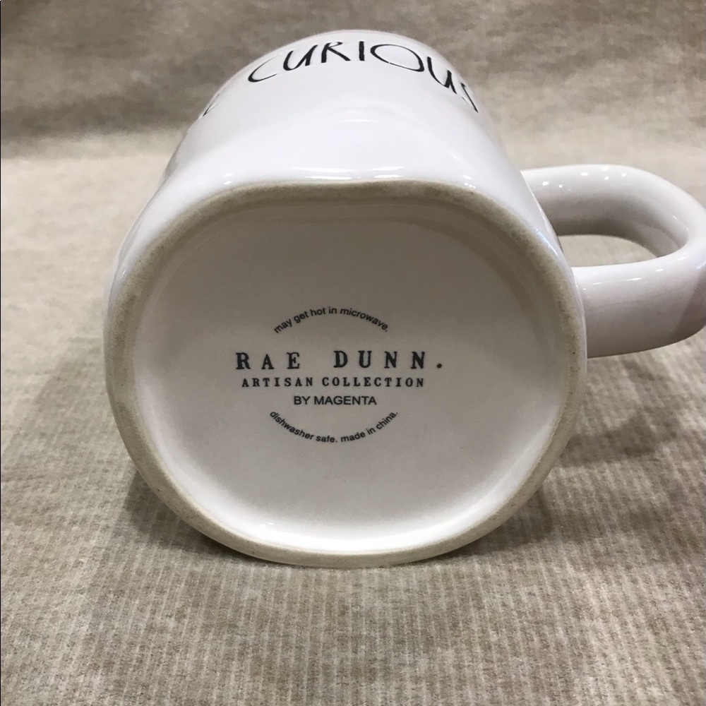 Rae Dunn BE CURIOUS Coffee Drink Cup Mug 
Ceramic white mug with black letters - Picture 2 of 5